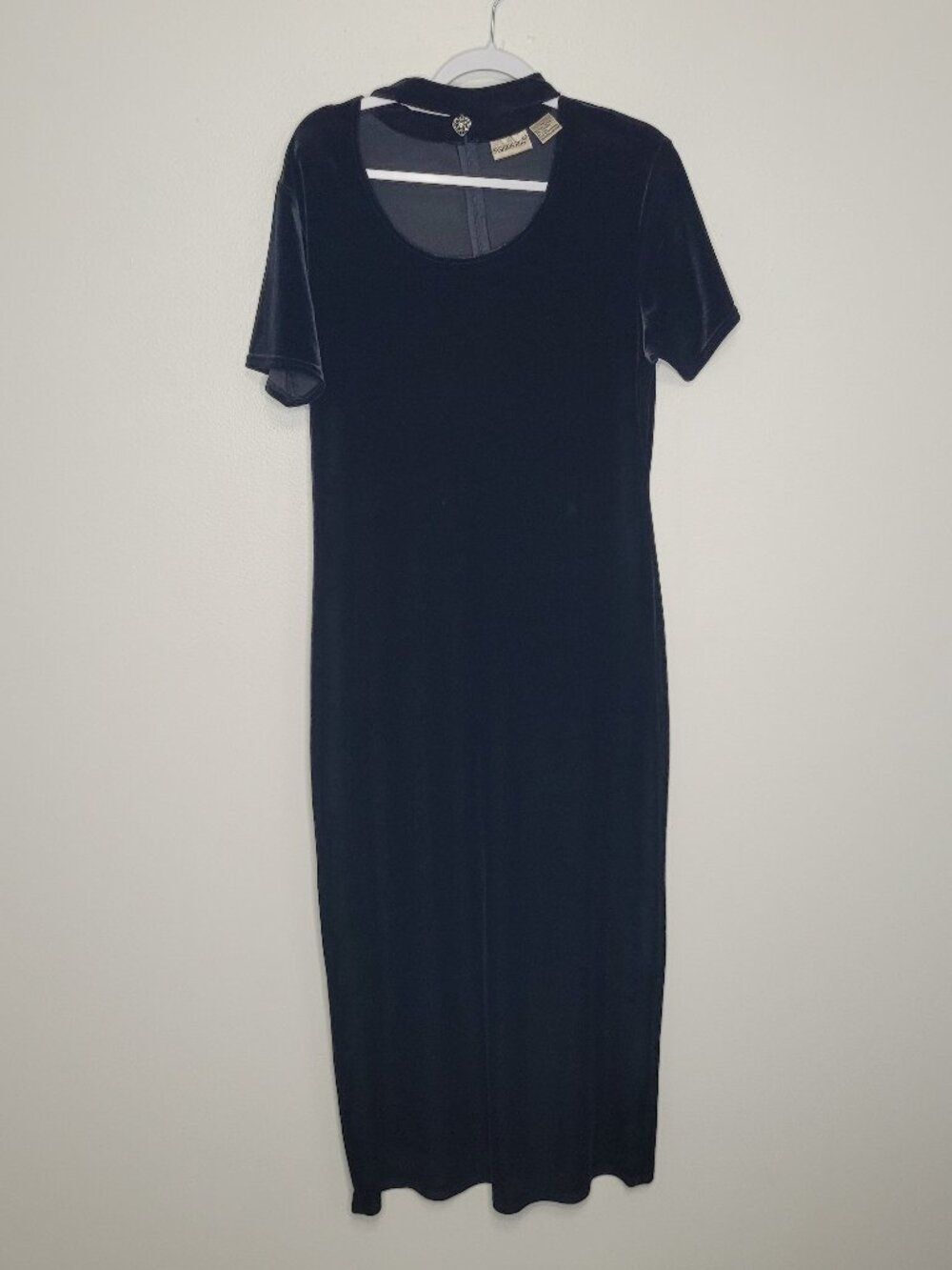 Vintage 90s Fashion Bug black velvet plus size maxi dress with charm neck 16